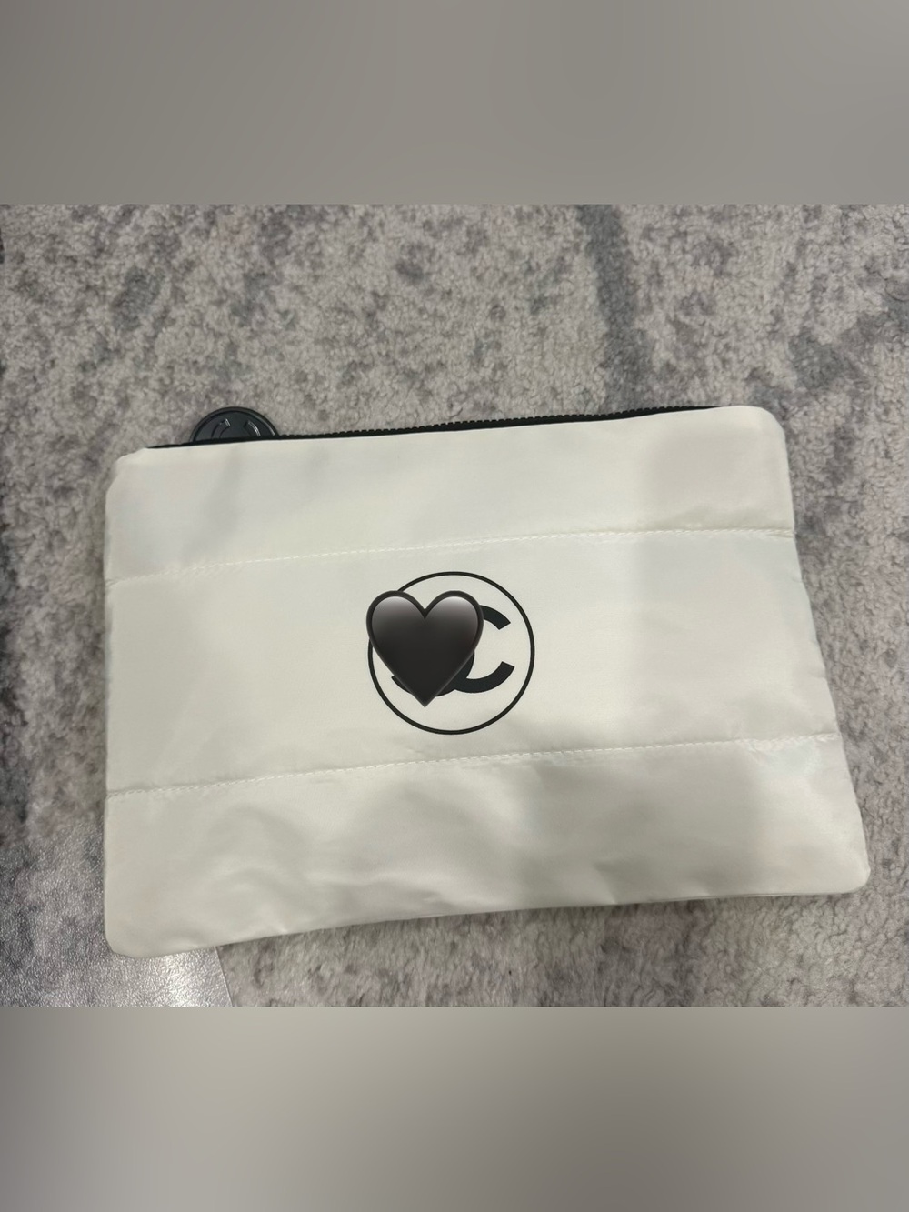 White Quilted Logo Zip Pouch